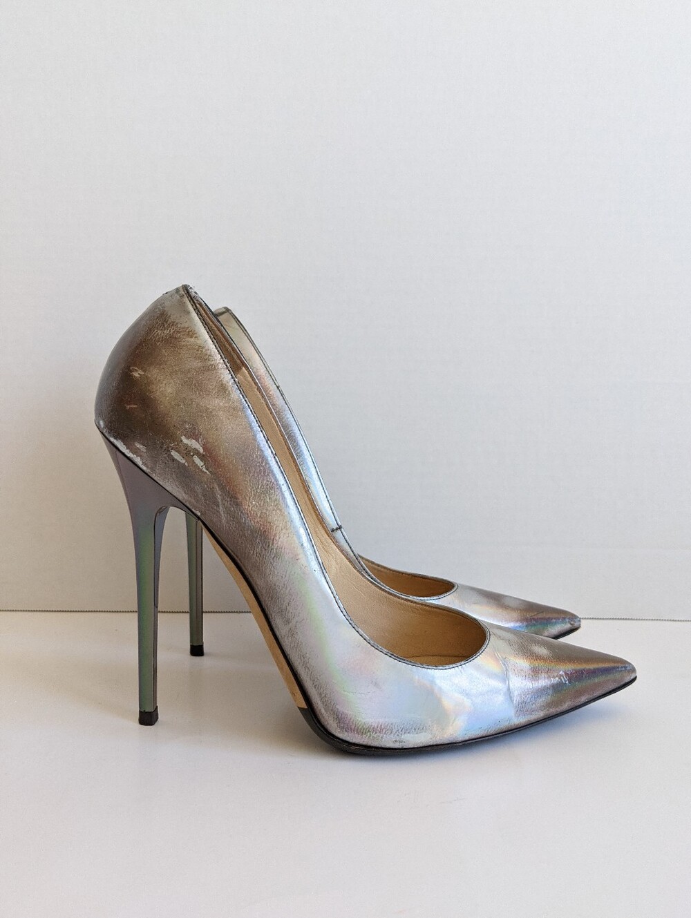 JIMMY CHOO Anouk Silver Mirror Heels 37